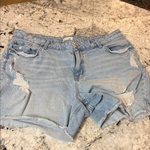 Casual Light Blue Ripped Denim Shorts